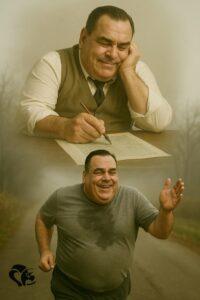 L'auteur est en plein exercice physique. IL cours et pense à l'écriture de son roman. Il est heureux de se dépenser en mouillant son T-Shirt.