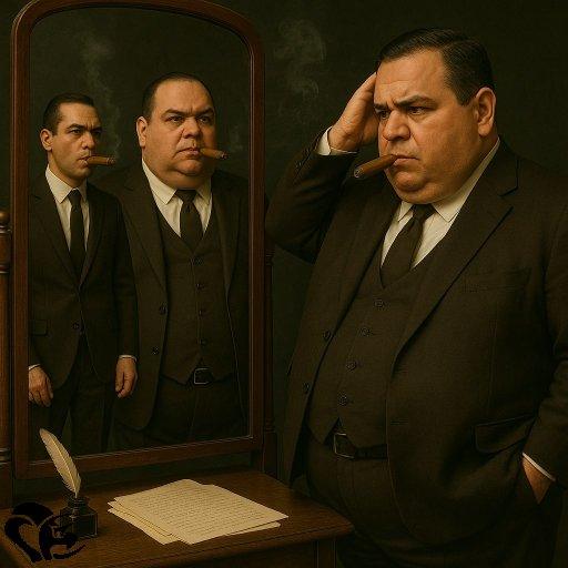 l'auteur voit dans le miroir une unique copie de lui. Il en attendait 2. 