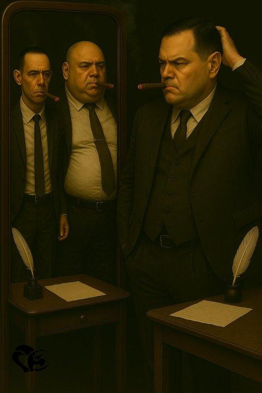 l'auteur voit dans le miroir 2 images de lui, l'une mince, l'autre bedonnant