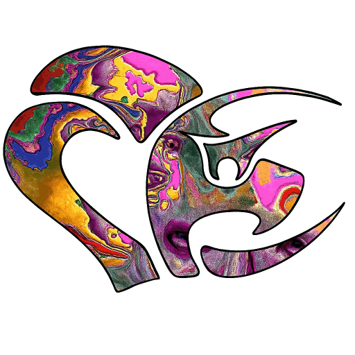 Logo Dragon-Chat aux couleurs fractales vives, symbole de l’univers de l’auteur Laurent Chani | Dragon-Cat logo with vibrant fractal colors, symbolizing the universe of author Laurent Chani